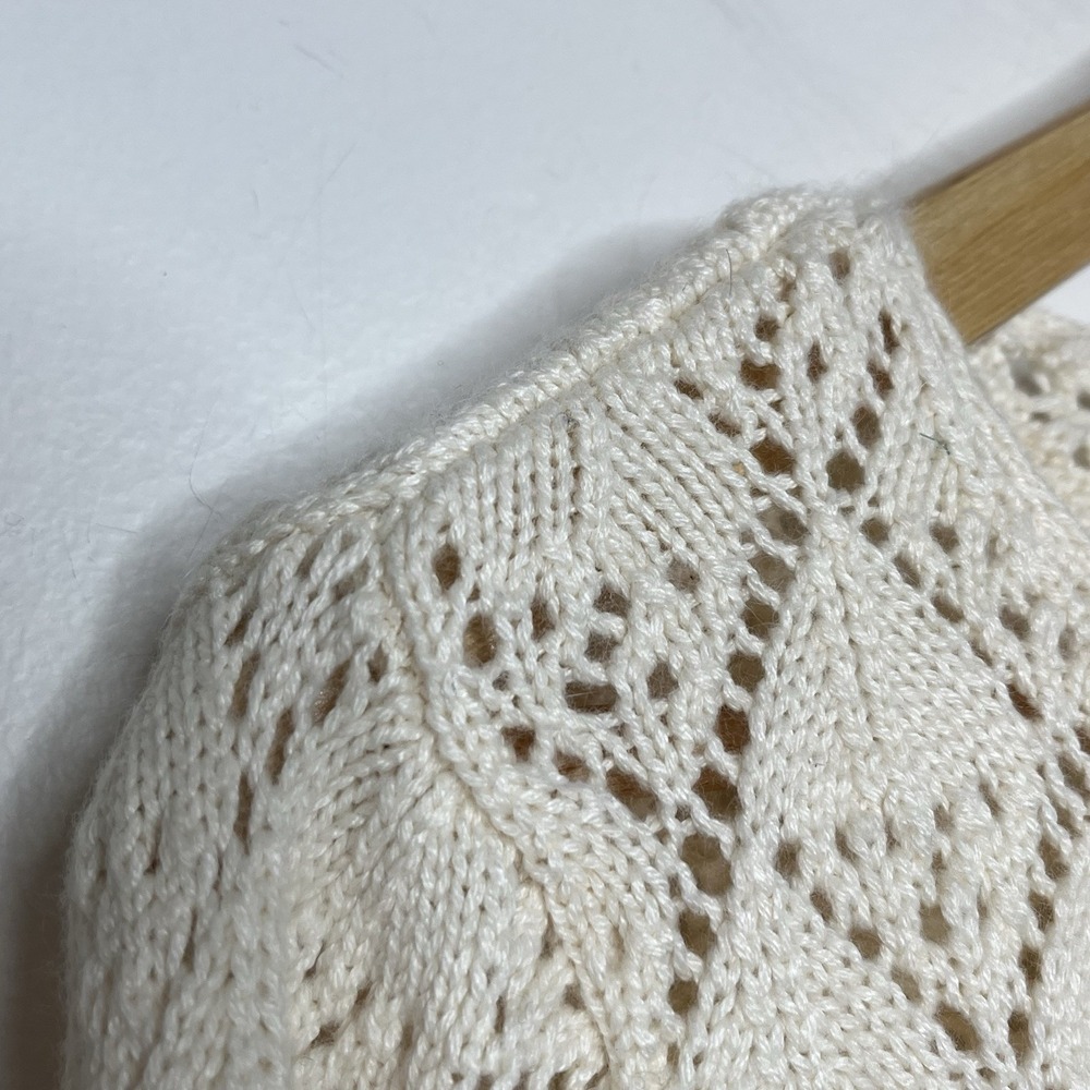 Sundance Pointelle Knit Sweater Ivory Cream Womens Size M Boho Cottagecore - Picture 4 of 6